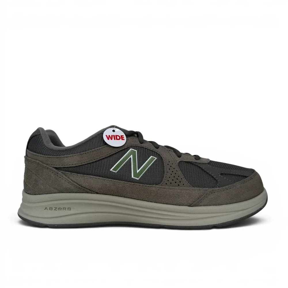 New Balance 877v1 Walking Shoes‎ Mens 8 Extra Wide 4E Grey Suede Green Logo